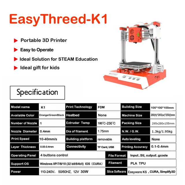 Easythreed K1 più il mini piccolo giocattolo di formazione scherza la  stampante del livello di entrata dei principianti 3D - Cina stampante 3d,  stampa 3d