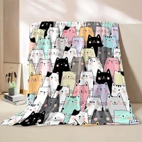 6 Sizes Cute Cartoon Cat Printed Believer Blanket Warm Soft and Comfortable Home Travel Blanket Office Sofa Blanket Play Mat 1