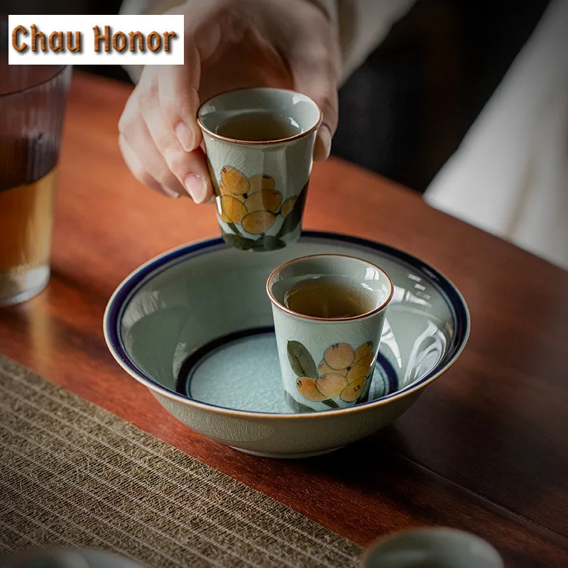 Boutique Ice Cracked Glaze Ceramic Tea Tray Zisha Pot Bearing Holder Household Gaiwan Coaster Kung Fu Tea Set Snack Fruit Plate
