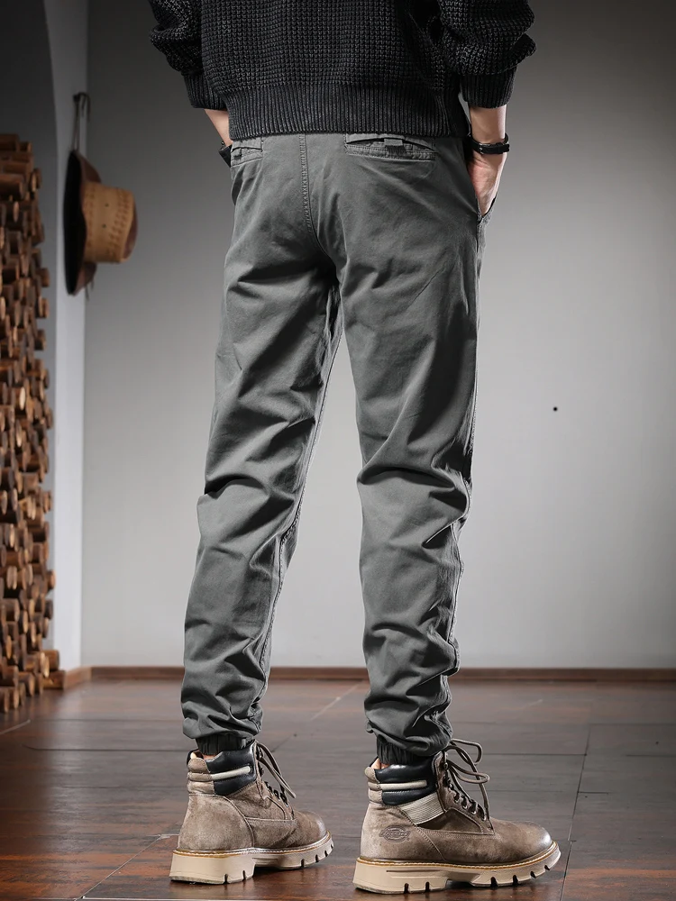 Black Casual Pants Men Cotton Joggers Fashion Korean Style Slim Fit Elastic Waist Drawstring Pencil Pants