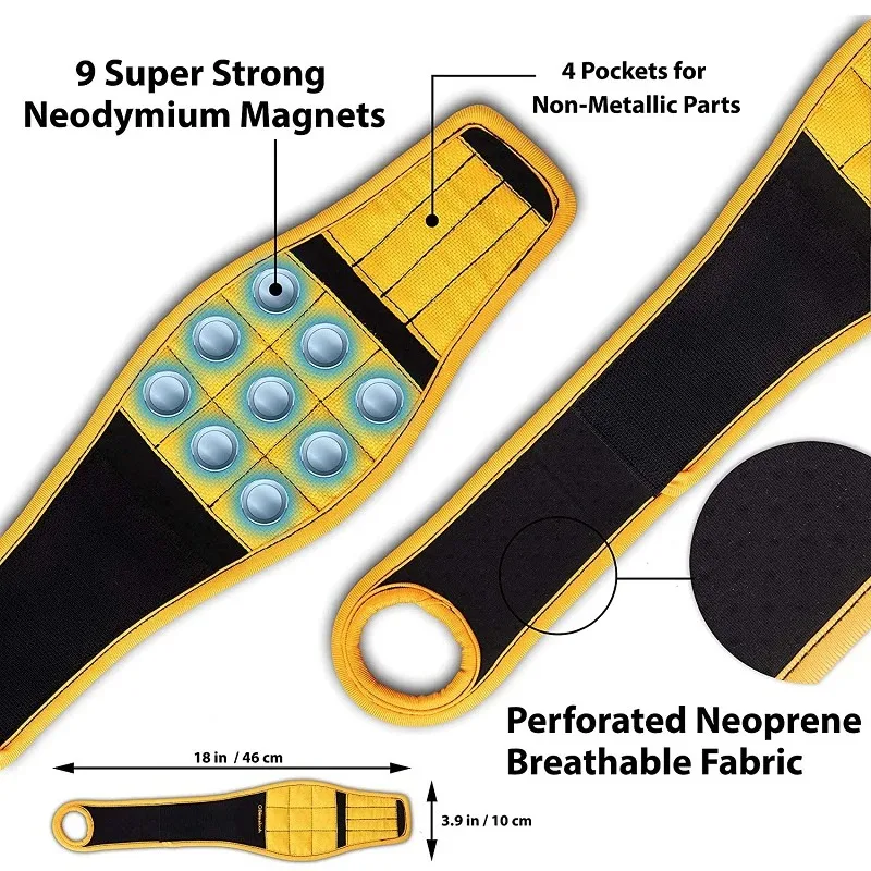 Magnetic Tool Wristband - Adjustable Wrist Strap with Strong Magnets for Holding Nails and Screws