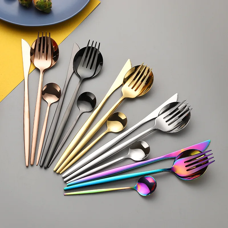 cutlery set western style cutlery set stainless steel cutlery set 24 Pcs stainless steel tableware set with thickened knife fork spoon black gold Western silver tableware