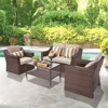Patio Furniture Set, Outdoor Conversation Set All Weather Wicker Furniture 4 Pieces Sectional Sofa, Set Garden Sofas 1