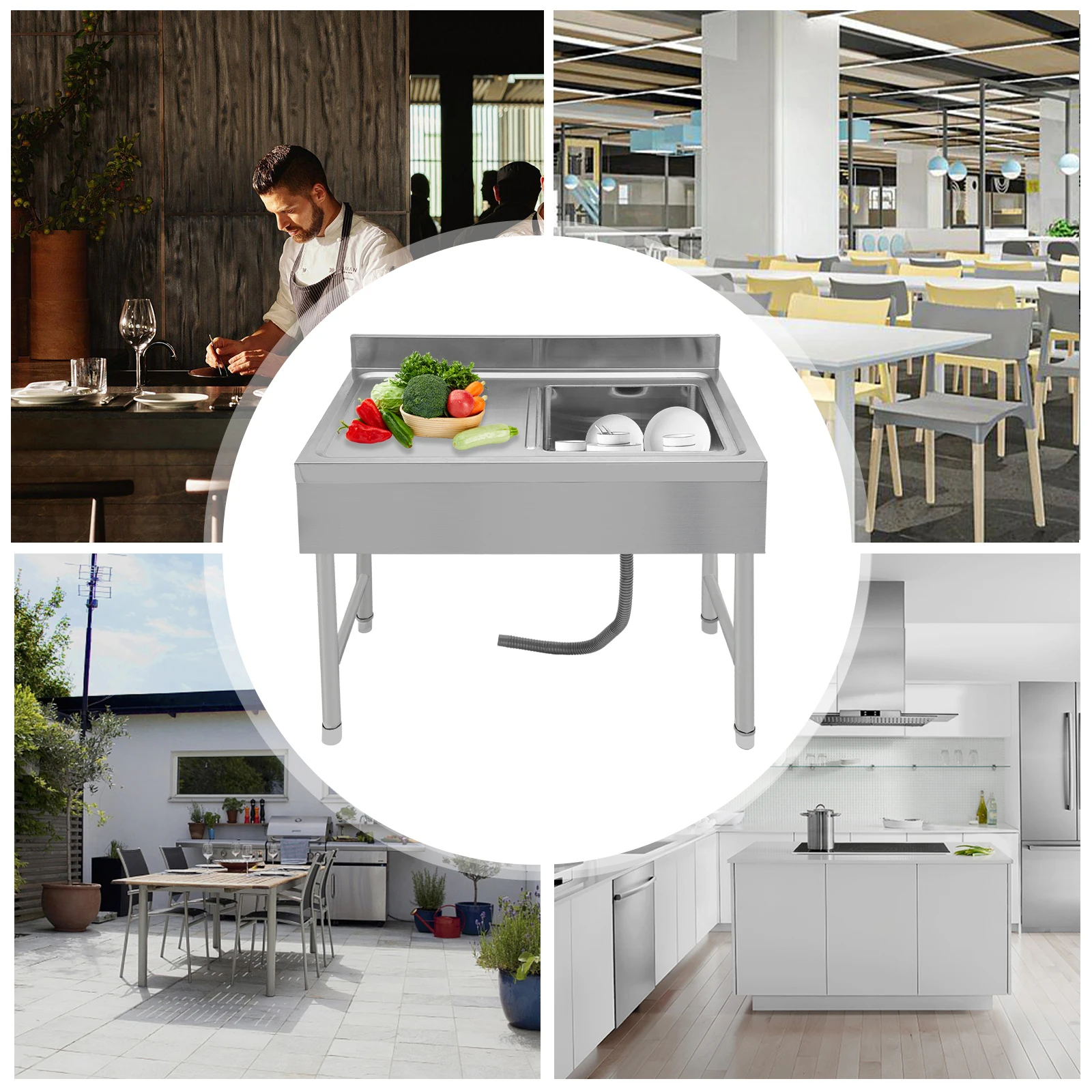 Freestanding Rectangular Silver Stainless Steel Sink Commercial Outdoor Sink for Homes/Restaurants 6
