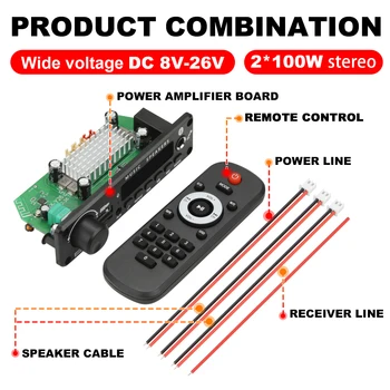 NEW 200W  Amplifier Bluetooth DIY MP3 WAV Decoder Board DC 12V 100W  Wireless Car USB MP3 Player TF Card Slot USB FM with Mic 6