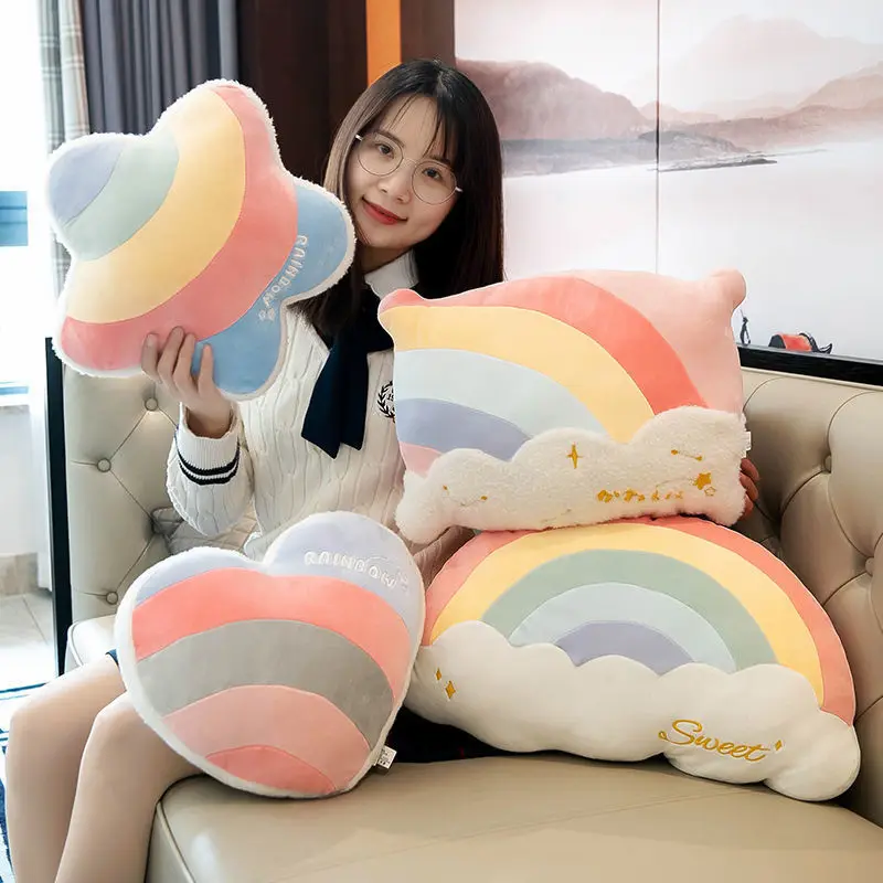 부드럽고 편안한 무지개는 베개 귀여운 스타 쿠션 사랑 낮잠 이중 목적 베개 사무용품 소녀 선물에 개입 할 수 있습니다