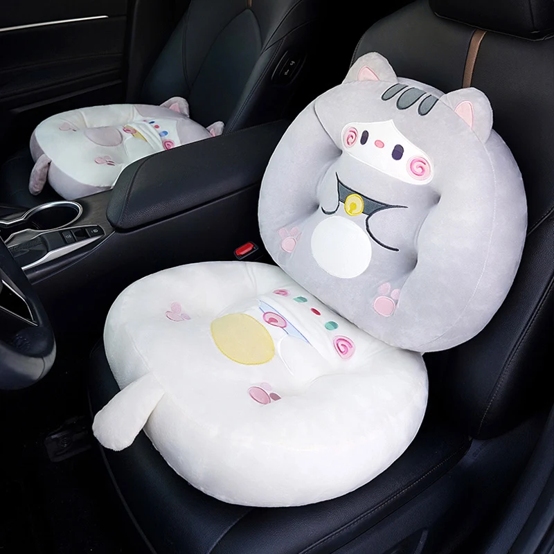 Cute Pompom Ventilate Cat Square Cushion Japanese Fluffy Chair Sofa Pillow Kawaii Home Decor Decor INS Car Plush Cushion Seat