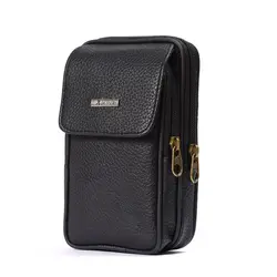 Men's PU Leather Waist Bag - Sleek Solid Color Travel & Sports Belt Pouch (Black - Vertical)
