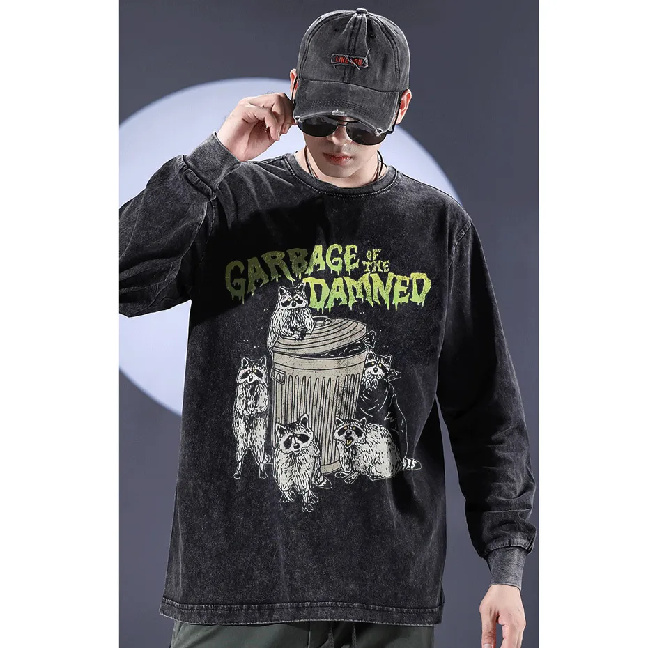 Black Source Brand Men's Raccoon Cartoon Vintage Graphic T-Shirt