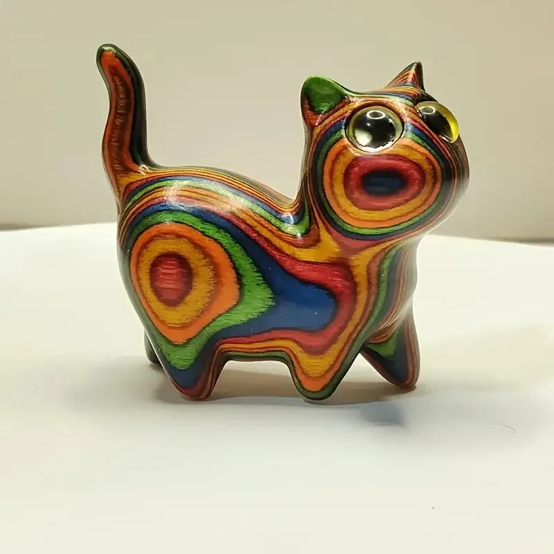 Painted Wooden Cat Figurine Home Decor 5
