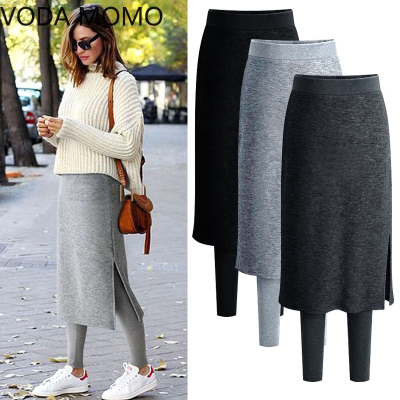 Fake Two Pieces Leggings Womens Fashion Slim-Fit Spring Autumn Plus Size 5xl 6xl  Winter Warm Fleece Long Skirt Leggings tulle skirt