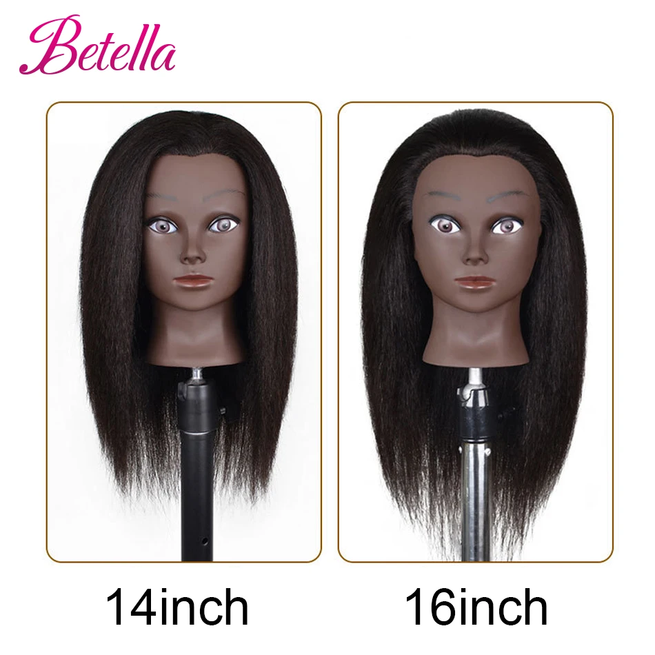 Afro Mannequin Heads With 100% Real Hair With Adjustable Tripod Hairdressing Dolls Training Head For Practice Styling Braiding