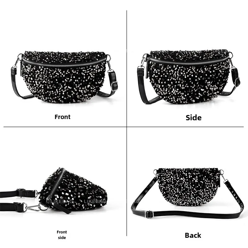 Borsa a tracolla, marsupio, stile serale alla moda, borsa con paillettes, versatile, borsa a tracolla di grande capacità per le donne_voghion.com