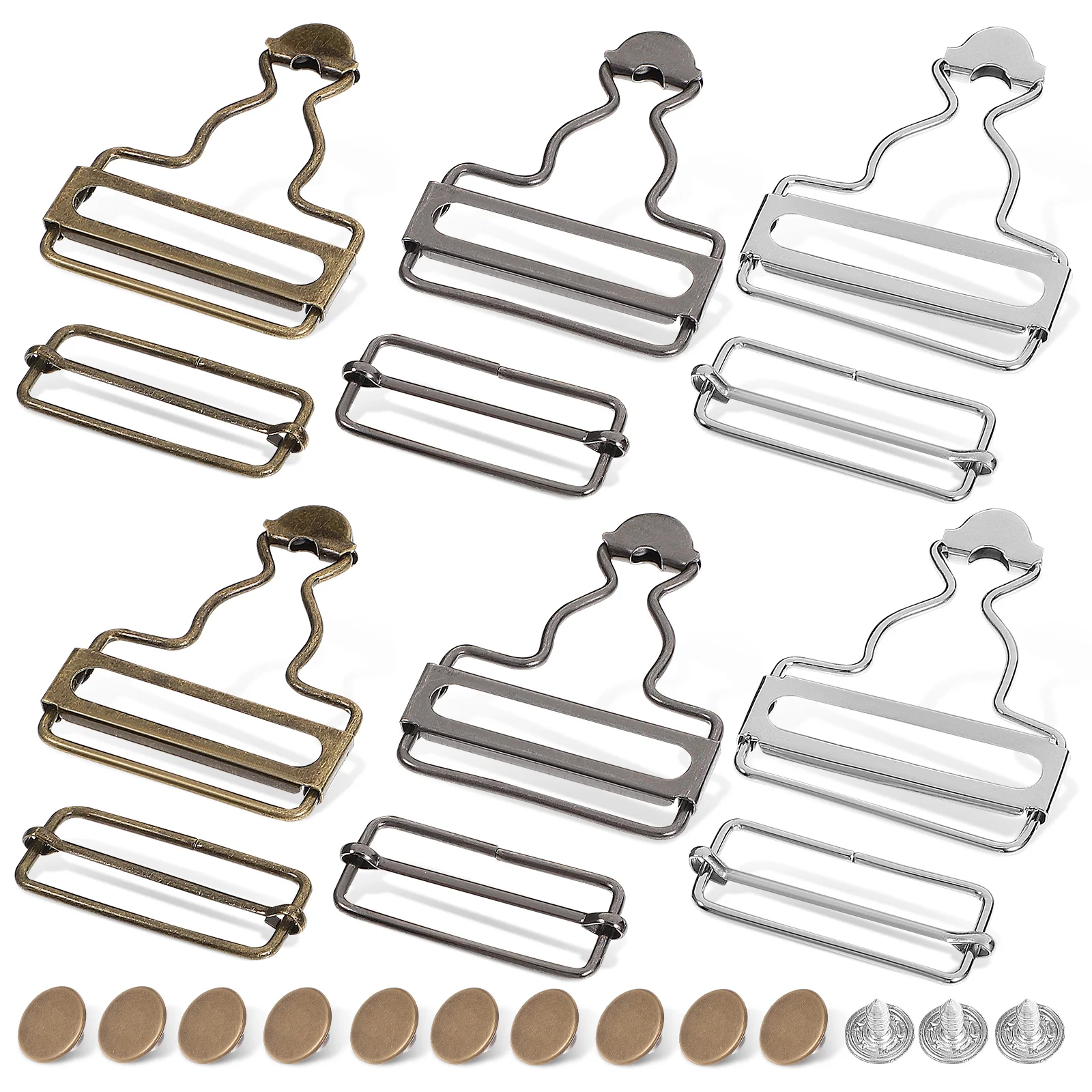 

6 Sets Gourd Button Fastener Buckles for Pants DIY Sew Accessories Dreses Metal Bib Buttons Adjustable Hook Suspenders