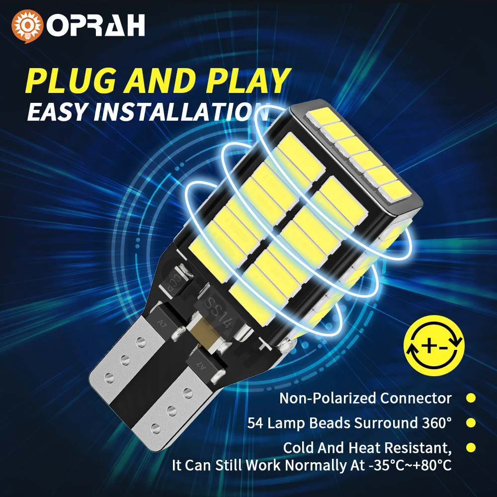 Oprah ڵ   ڵ ,  , 912 921 4014 54SMD LED Canbus, ſ  2800Lm, 6000K ȭƮ, T15 W16W, 2 