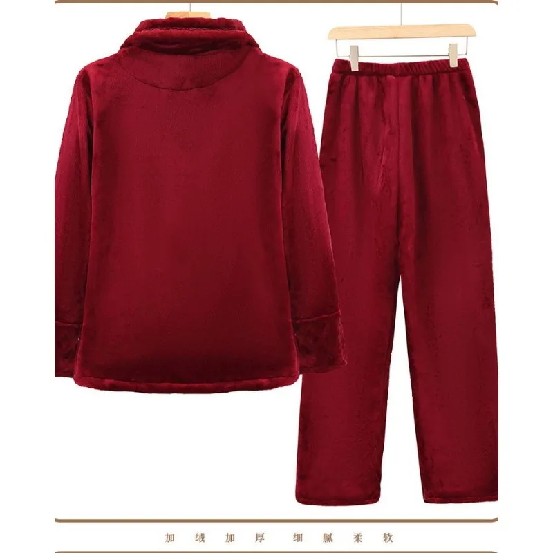 2023 New Pajamas Women Autumn Winter Flannel Loungewear Suit Thermal Underwear Plus Velvet Padded Sleepwear Warm Homewear