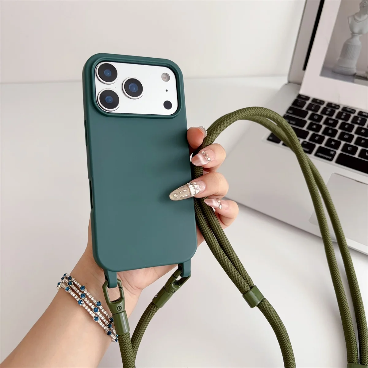 Silicone Crossbody Candy Color Phone Case with Soft TPU Back Cover