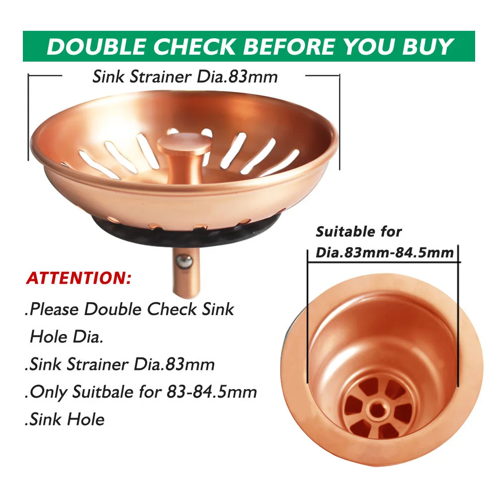 Talea Sink Strainers for Kitchen Sink,83MM Drain Stopper Red Antique Copper (Pack of 2)