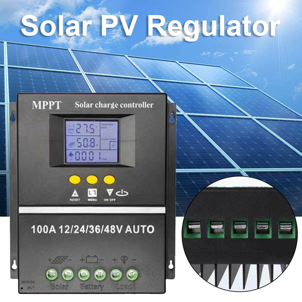 Regulator ładowania solarnego MPPT 100A, regulator PV z wyświetlaczem LCD, regulator paneli słonecznych, podwójne USB, 12V 24V 36V 48V do paneli słonecznych