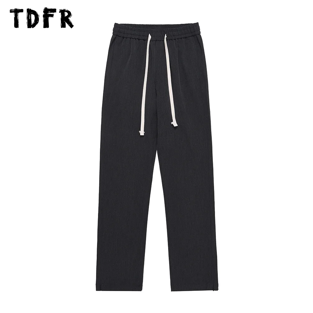 

Solid Color Suit Pants Mens Pocket Retro Casual Simple Drawstring Elastic Waist Loose Trousers Men