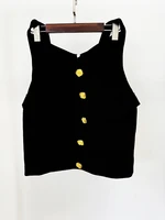 HIGH STREET Newest Fashion 2026 Designer Women's Rose Metal Buttons Halter Skirt - Image 3