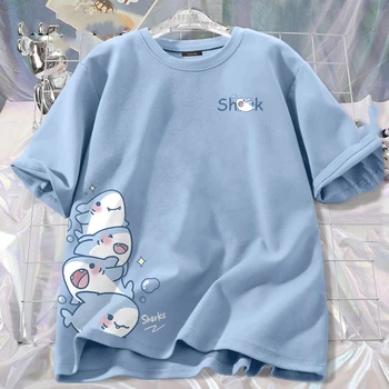 Kids Summer Cotton T-Shirt Tops Q Cute Shark Print Boys Girls Street Hip Hop T-Shirt Soft Home Tee Kids Short Sleeve Tops 1