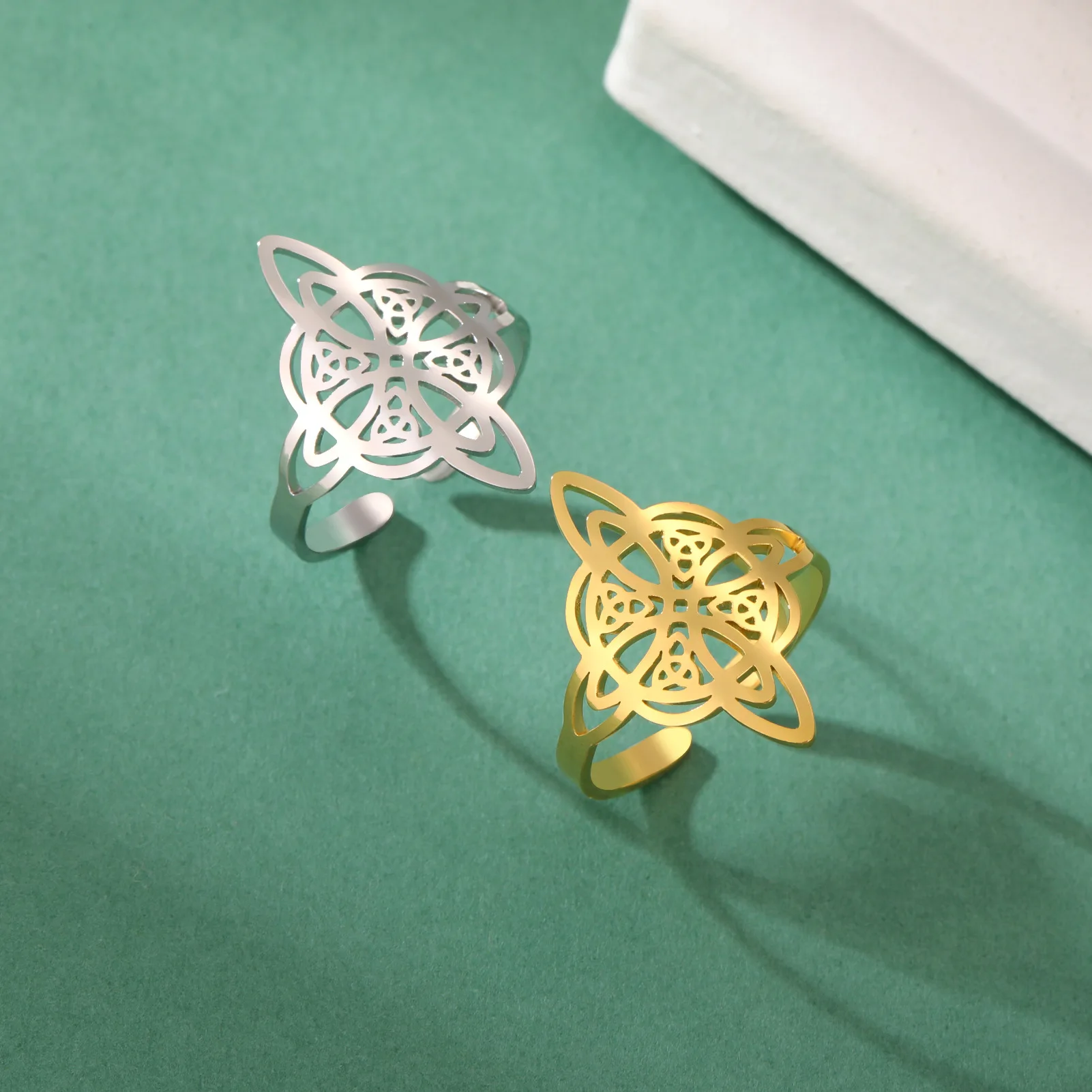 Witchcraft Stainless Steel Open Ring Supernatural Witch Knot Rings For Women Wiccan Cross Protection Amulet Jewelry magic ring