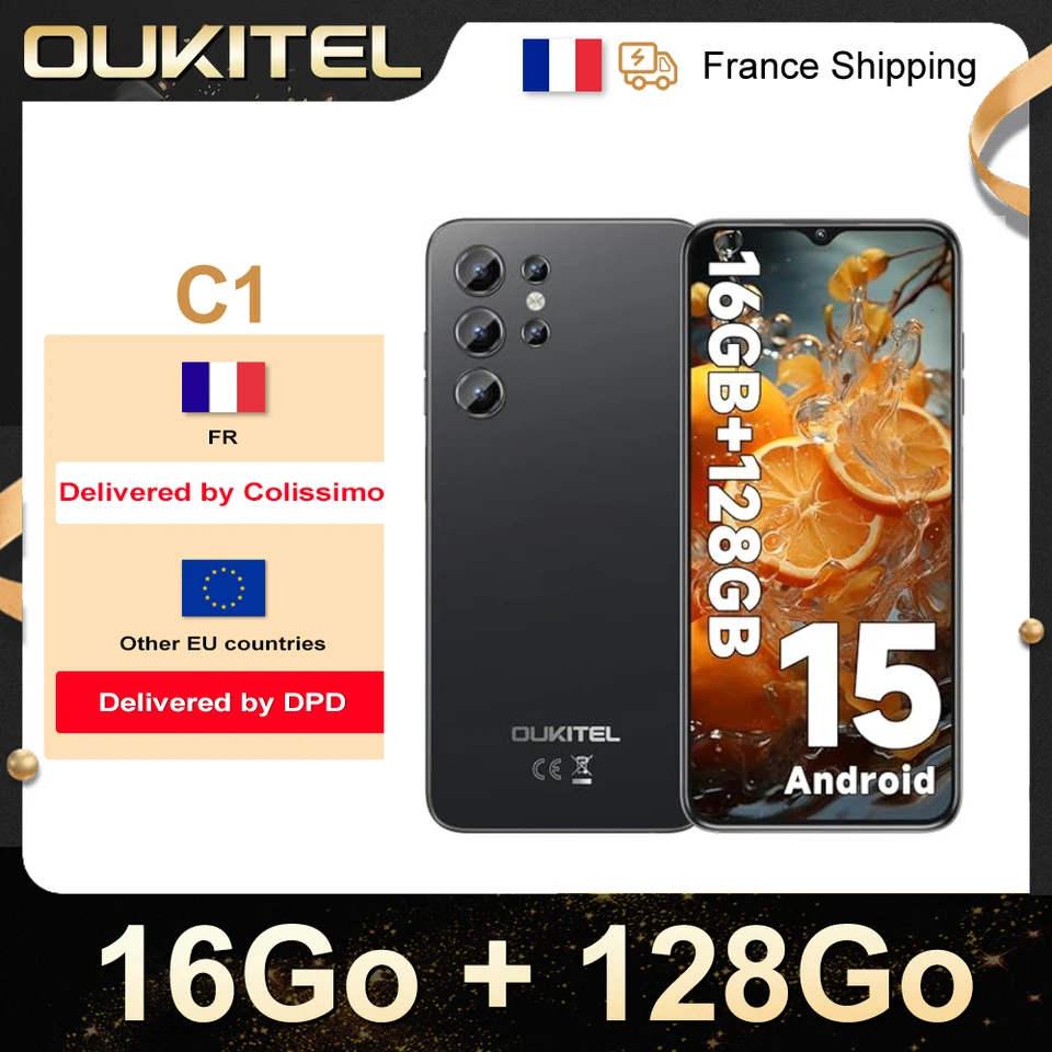 OUKITEL C1 Smartphone Android 15 16GB (4+12) +128GB Mobile Phone