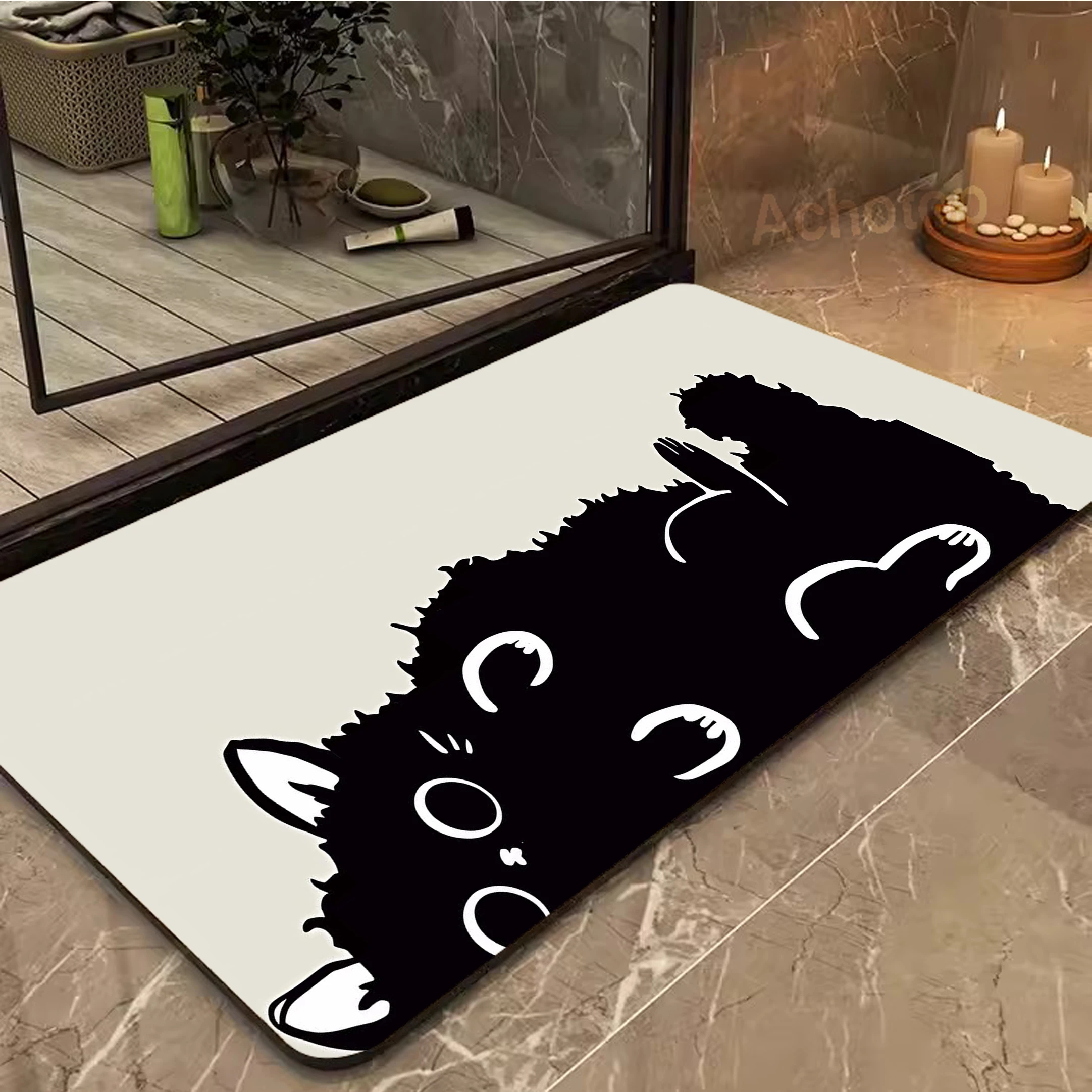 

Kawaii Cat French Style Living Room Carpet Non-slip Carpet For Household Use High Quality Strong Water Absorption Diatom Mat