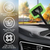Car Window Cleaner Brush Kit Microfiber Windshield Cleaning Tool Auto Interior Glass Wash Wiper Long Handle Reusable Cloth Pad 2
