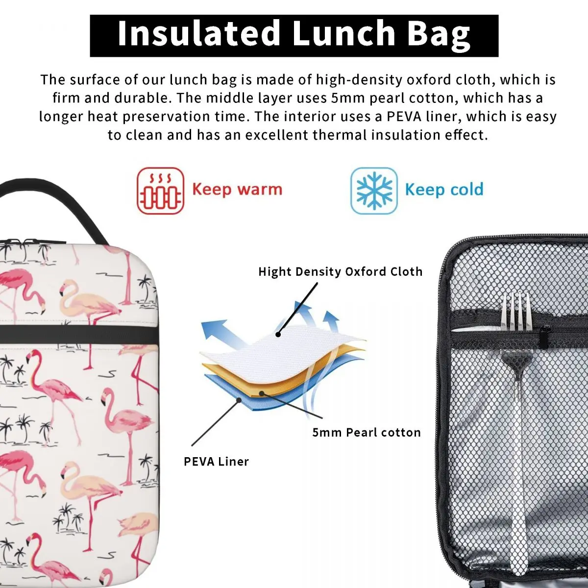 Retro Flamingo Bird Tropical Plants Insulated Lunch Bags for Women Portable Thermal Cooler Bento Box Outdoor Camping Travel