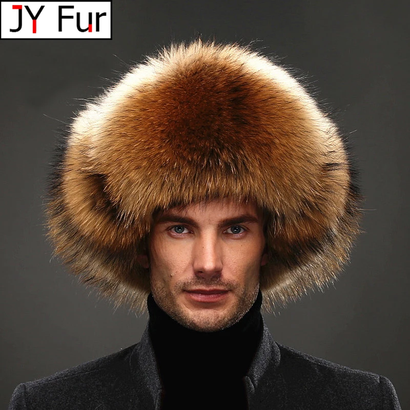 Hot high-end luxury fur hat Men's fox fur hat Lei Feng cap ear cap fur necessary hat Real fur hat 100% Sheepskin top fox hat