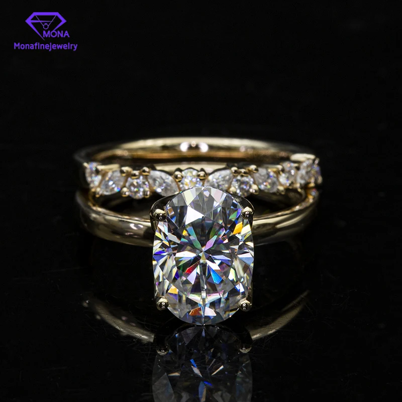 Ring Set 5X7Mm D Color Vvs Ovale Moissanite Lab Gemstone 18K Gold Pass Diamond Test Con Certificato