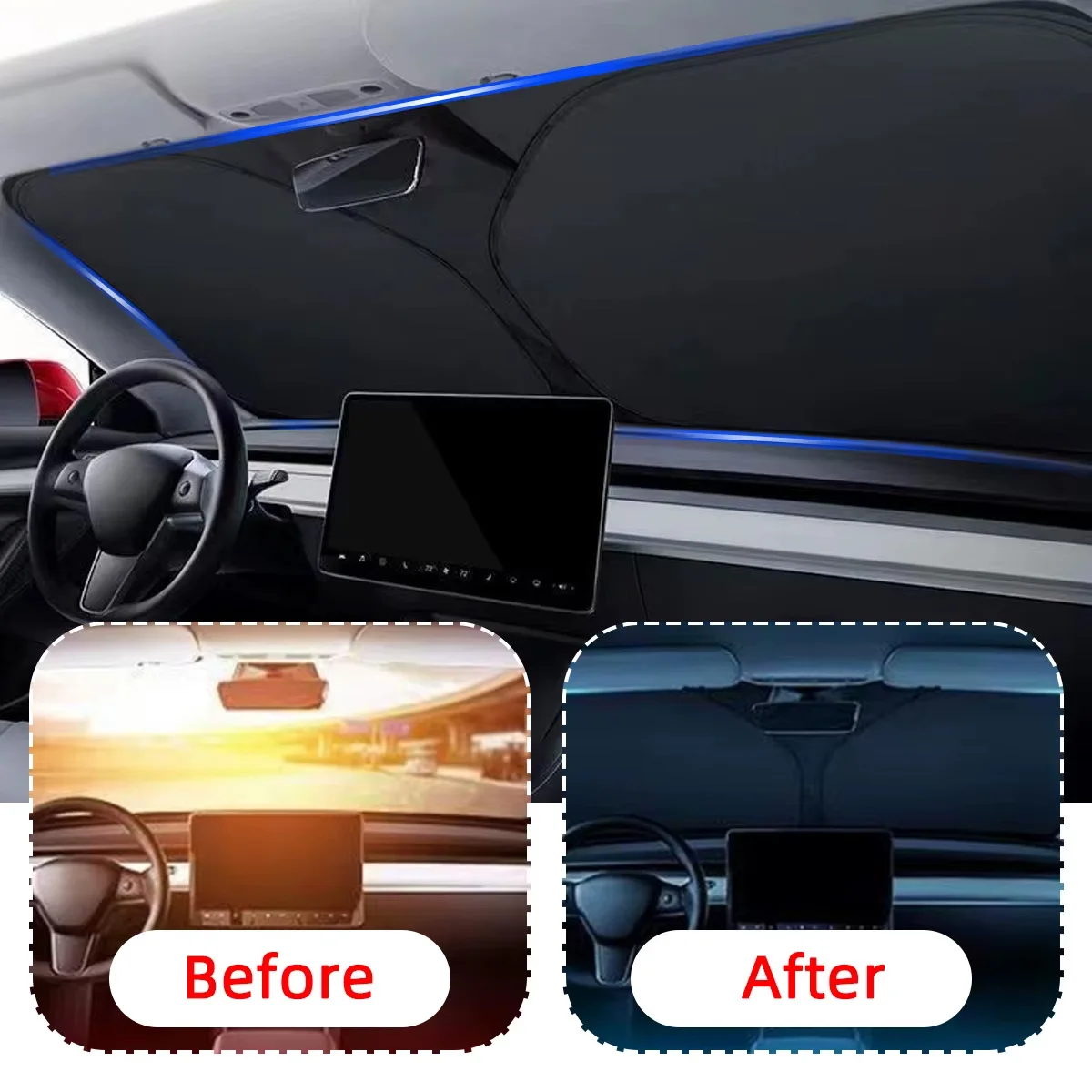 Premium Foldable Reflective Car Windshield Sun Shade - UV Protection & Heat Block Cover
