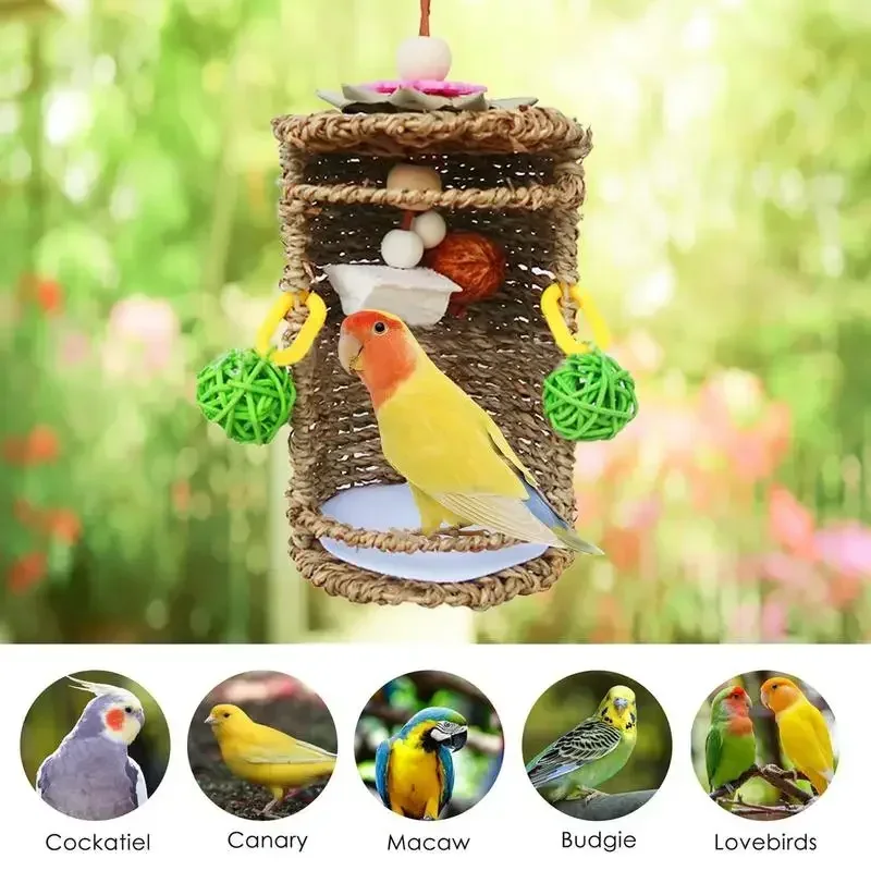 Bird Nest Snuggle Hut Bird Tent Hammock Hang Nest Breathable Seagrass House Hang Swing Toy Small Birds Conures bird toys,bird nest