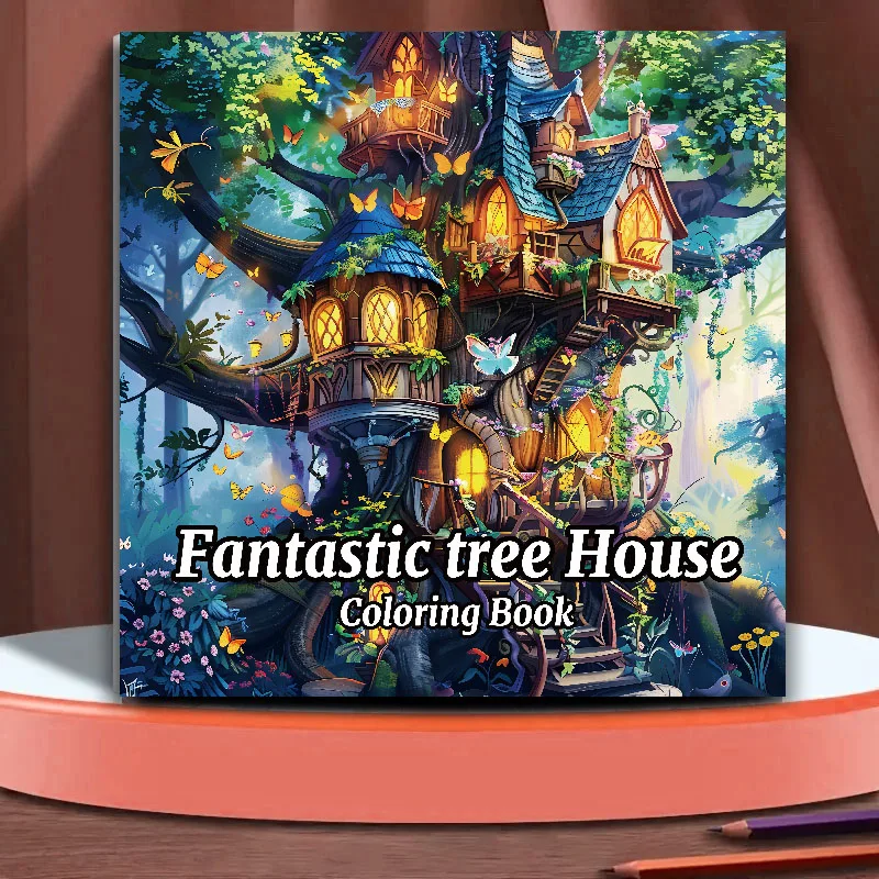Picture Books for Adults: Coloring Books Fantastic Tree House 20 Page 1