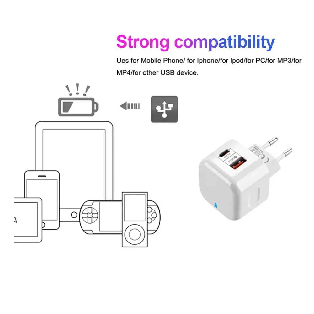 Apple Mobile Phone PD Fast Charge Android European Standard 20W Dual-Port USB + Type-C Charging Port mobile phone charger