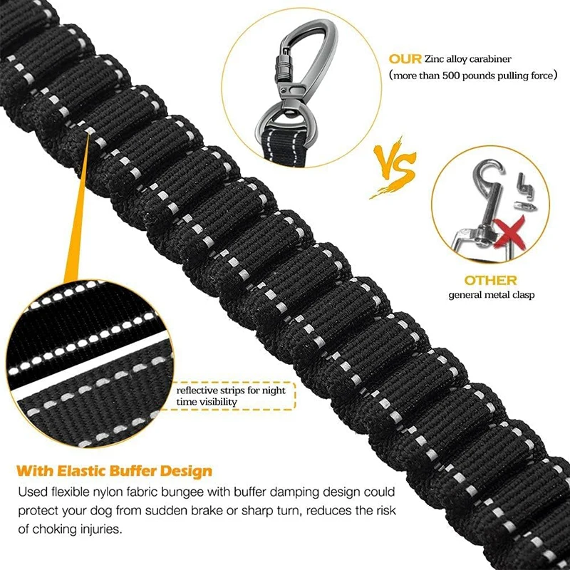 Heavy Duty Dog Leash with Car Harness and Comfortable Padded Handle and Highly Reflective - PeticaDeals