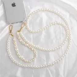 Elegant Pearl Crossbody Necklace Phone Case with Chain and Strap Attachment for iPhone 11 (Long and short)