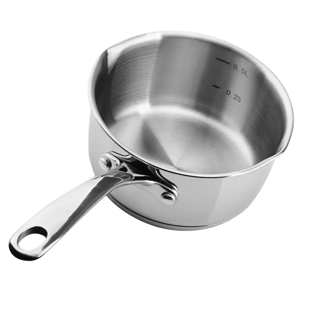 500ml Milk Pan Stainless Steel Saucean Coffee Butter Warmer with Double Spout Gas Cooker Induction Cooker Stovetop
