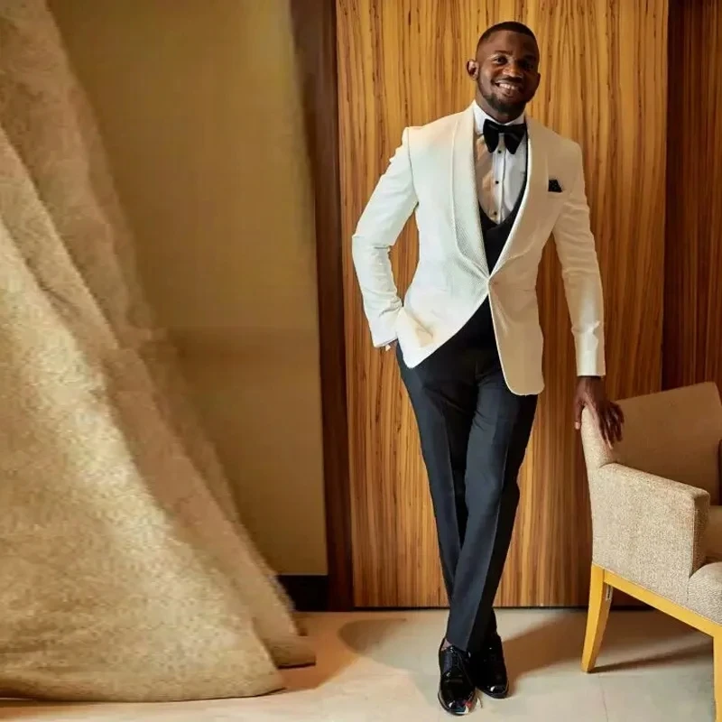 Ivory Groom Tuxedos Men Suit for Wedding Suits Blazers Jacket 3 Piece (Jacket+Pants+Vest)  Slim Fit Terno Masculino Prom Party