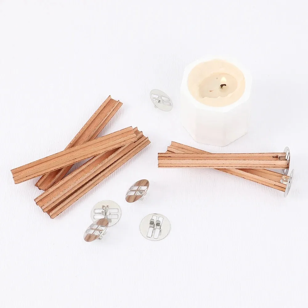 10Sets Cross Wooden Candle Wicks Set Wood Candles Core With Bases For DIY Candles Making Supply Handmade Soy Parffin Wax Wick