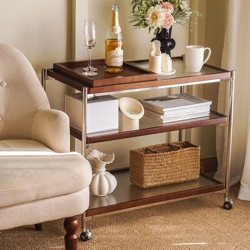 Solid Wood Trolleys Restaurant Small Apartmen Outdoor Hotel Coffee Tables Organizer Drinks Home Furniture