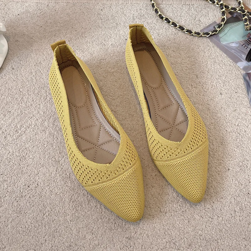 

2023 New Summer Casual Women Flat Shoes Spring Knit Breathable Mesh Pointed Toe Ballet Flats Fashion Slip on Moccasins Boat Shoe