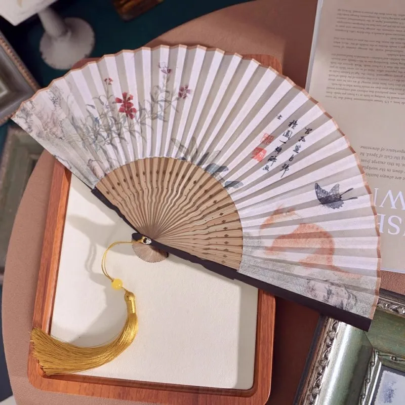 6Inch Chinese Vintage Folding Fan Handmade Small Fan for Women Hanfu Dance Cheongsam Summer Gift Portable Classic Retro Hand Fan