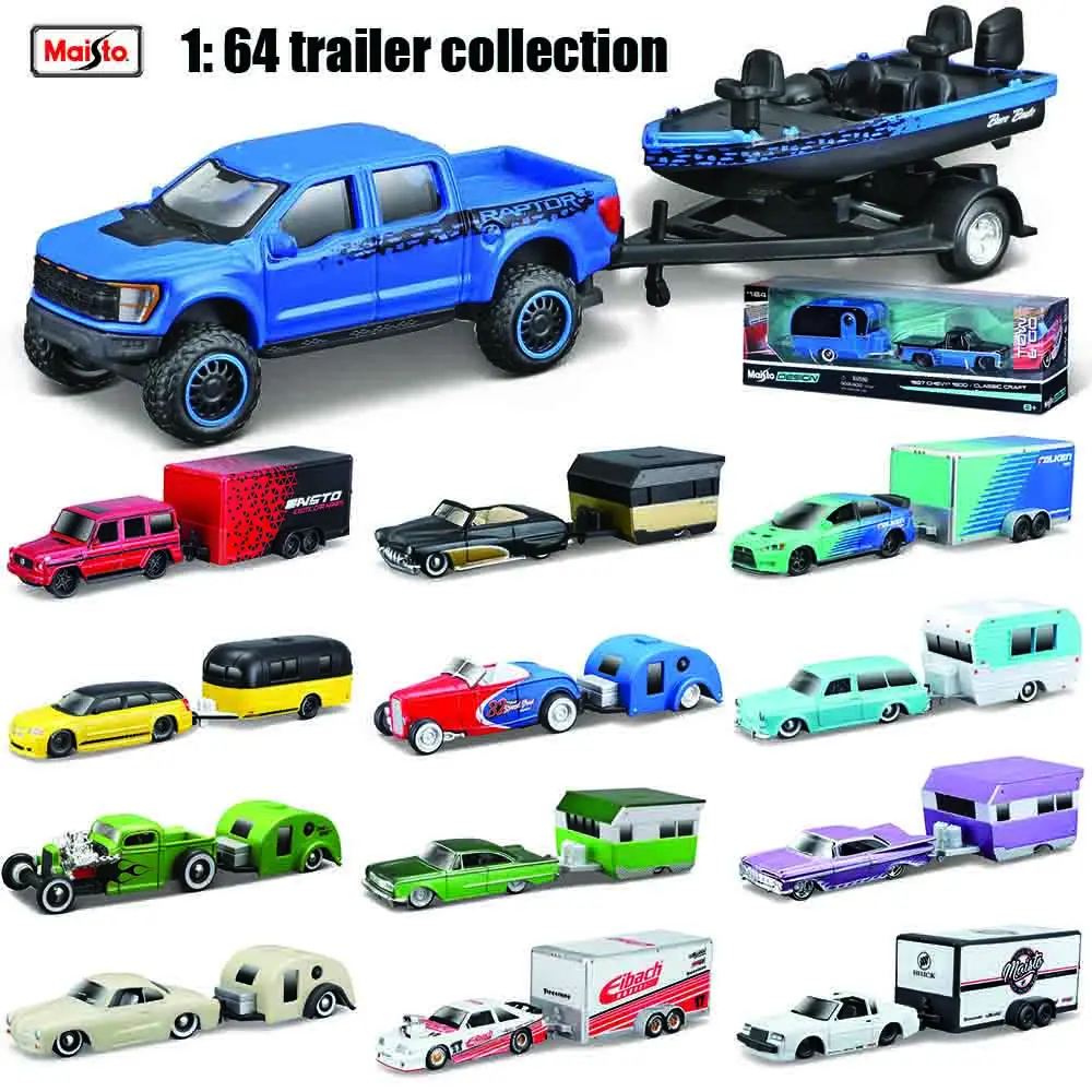 Maisto 1:64 2021 Ford F-150 SVT Raptor/Trailer With Bass trailer