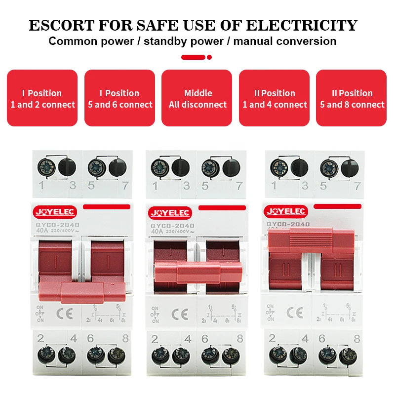 JOYELEC 2P 40A/63A MTS Dual Power Manual Transfer Isolating Switch Interlock Circuit Breaker