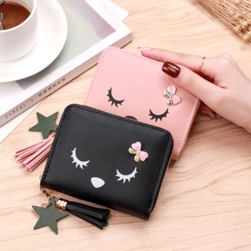 Pu Leather Card Bag Cute Wallet Women Student Zipper Coin Purse Children's Coin Pouch Credit Card Holder Id Holder Card Case