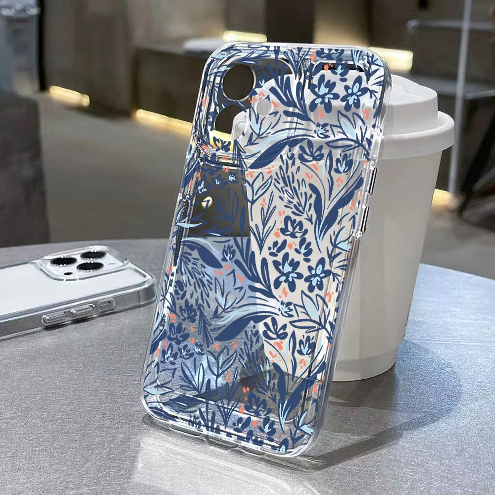 thumbnail image 1 of Funda de teléfono con flores transparentes para iPhone 11, funda para iPhone 13, 12, 14, 16, 15 Pro Max, XR, XS, X, 7, 8 SE, funda estética floral, 1 of 5
