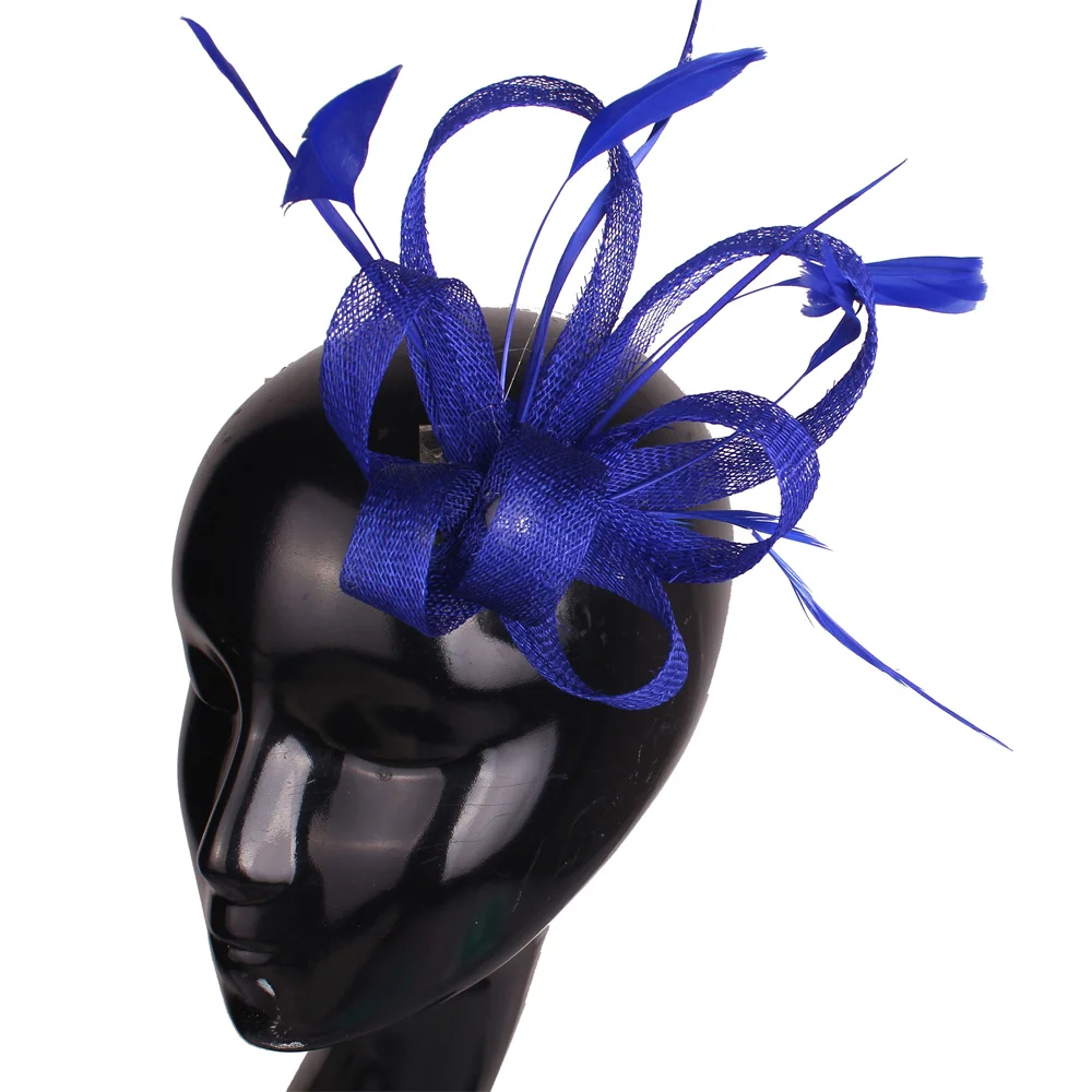 Royal Blue Bride Elegant Fascinating Headdress Headbands Fancy Feather Headwear Elegant Women Show Hair Fascinators Accessories